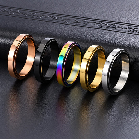 4mm Rotatable Spinner Ring – Black Stainless Steel Unisex Band