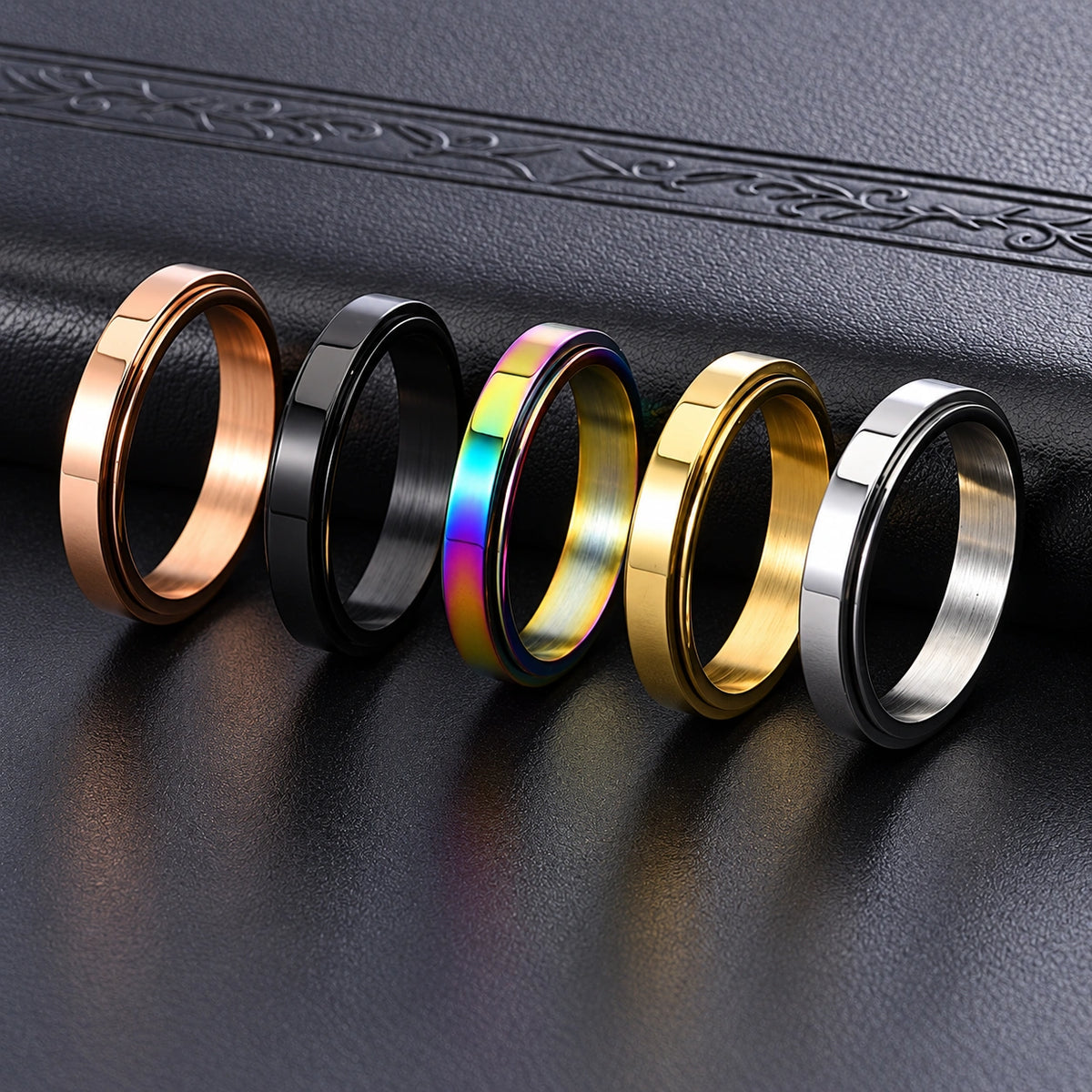4mm Rotatable Spinner Ring – Black Stainless Steel Unisex Band