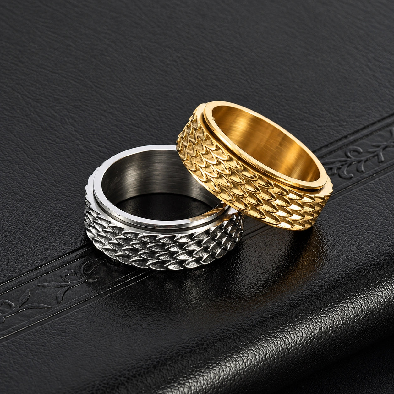 Dragon Scale Spinner Ring – Vintage Stainless Steel Men's Ring