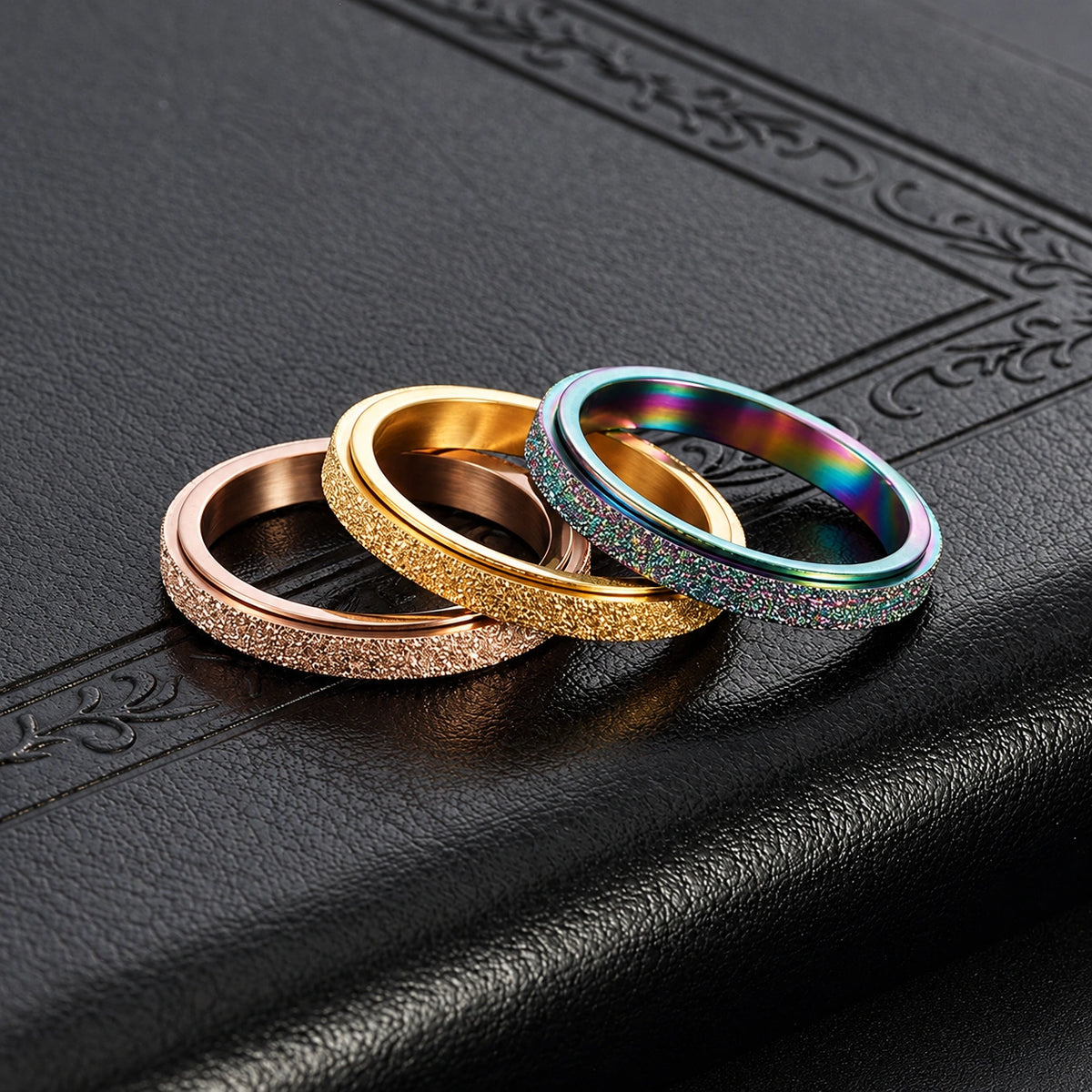 3mm Rotating Spinner Ring – Minimalist Sandblasted Stainless Steel Band
