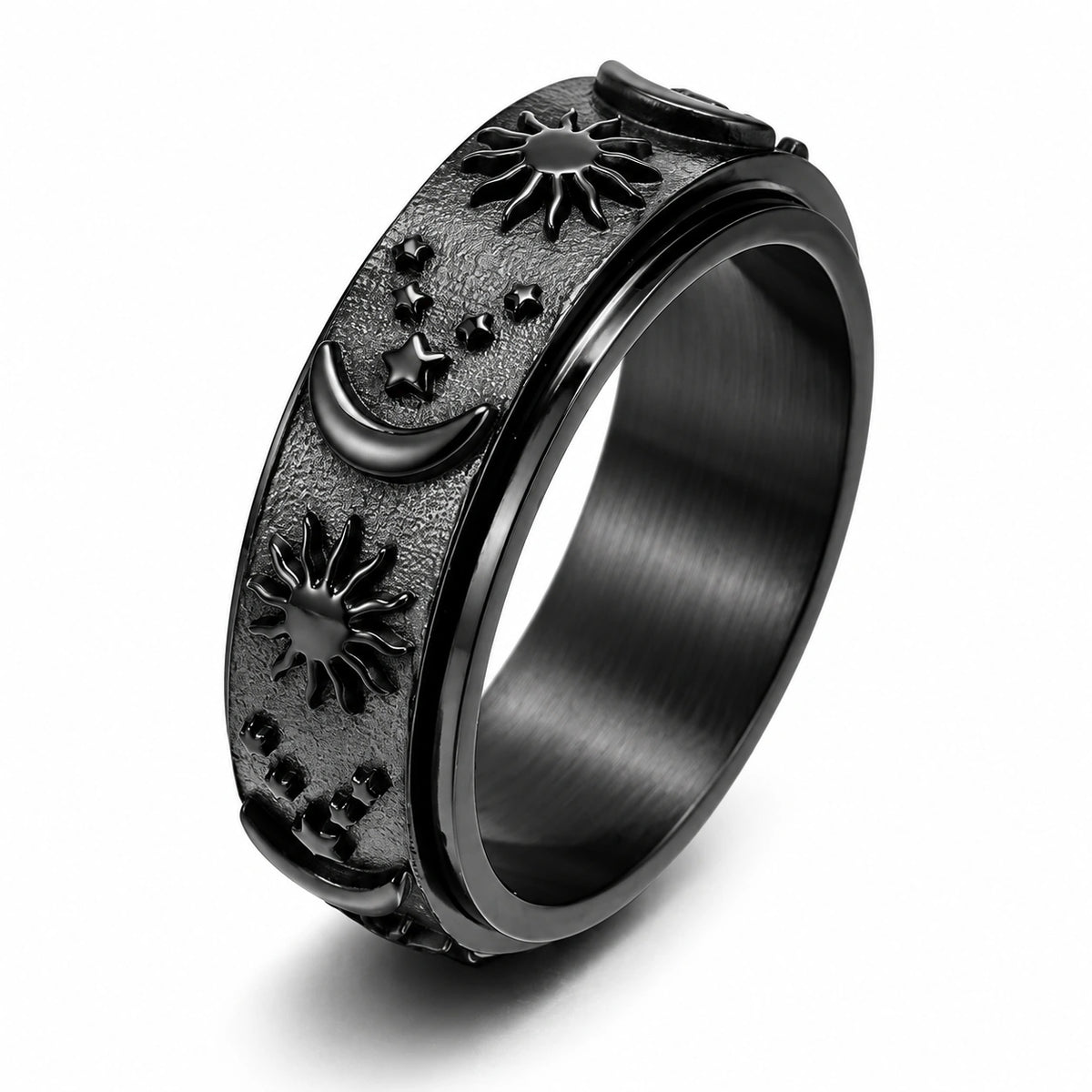 Personalized Sun & Moon Spinner Ring – Custom Engraving
