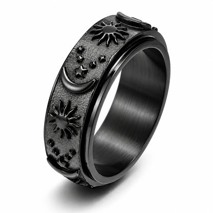 Personalized Sun & Moon Spinner Ring – Custom Engraving