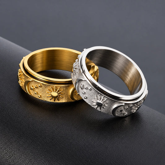 Personalized Sun & Moon Spinner Ring – Custom Engraving