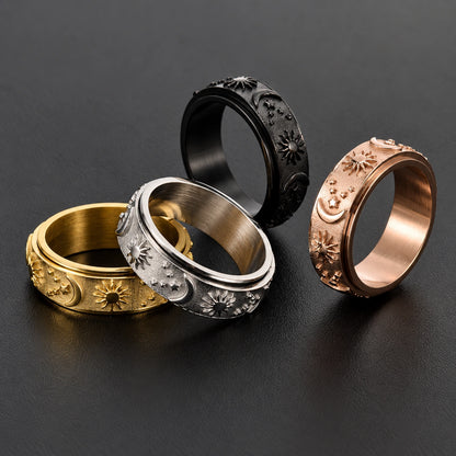 Personalized Sun & Moon Spinner Ring – Custom Engraving