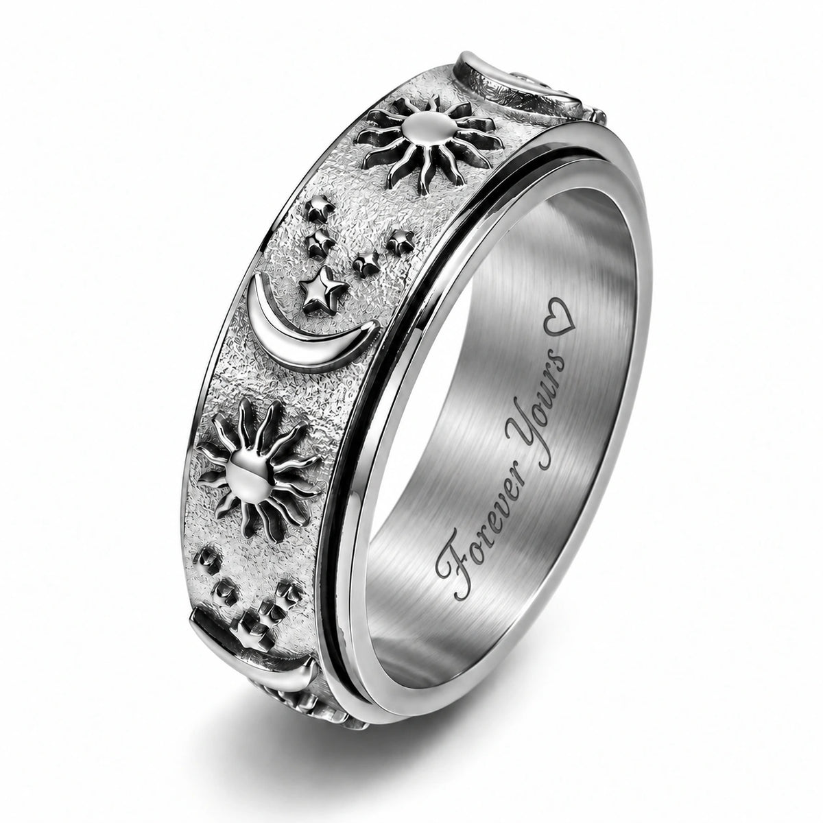 Personalized Sun & Moon Spinner Ring – Custom Engraving