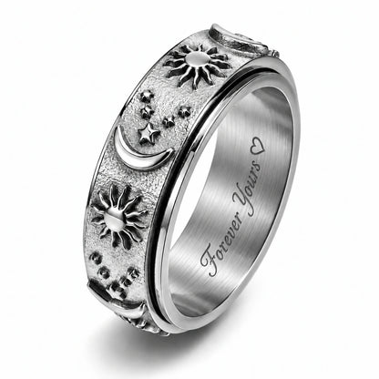 Personalized Sun & Moon Spinner Ring – Custom Engraving
