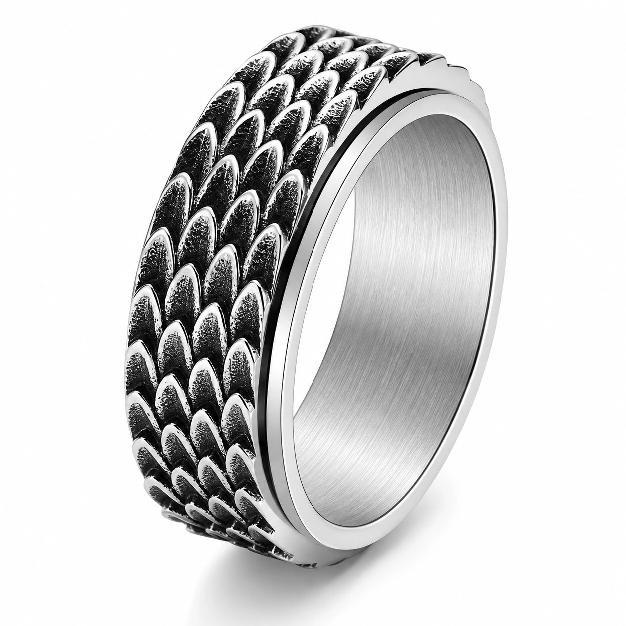 Dragon Scale Spinner Ring – Vintage Stainless Steel Men's Ring