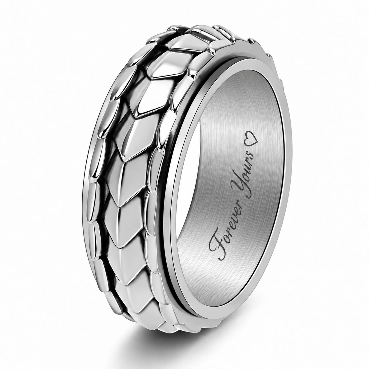 Men’s Dragon Scale Spinner Ring – Stainless Steel Fidget Ring