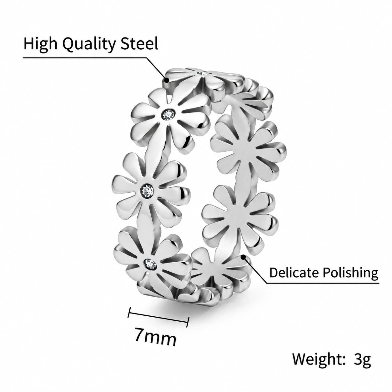 Daisy Floral Moissanite Ring – 18K Gold Plated 925 Sterling Silver