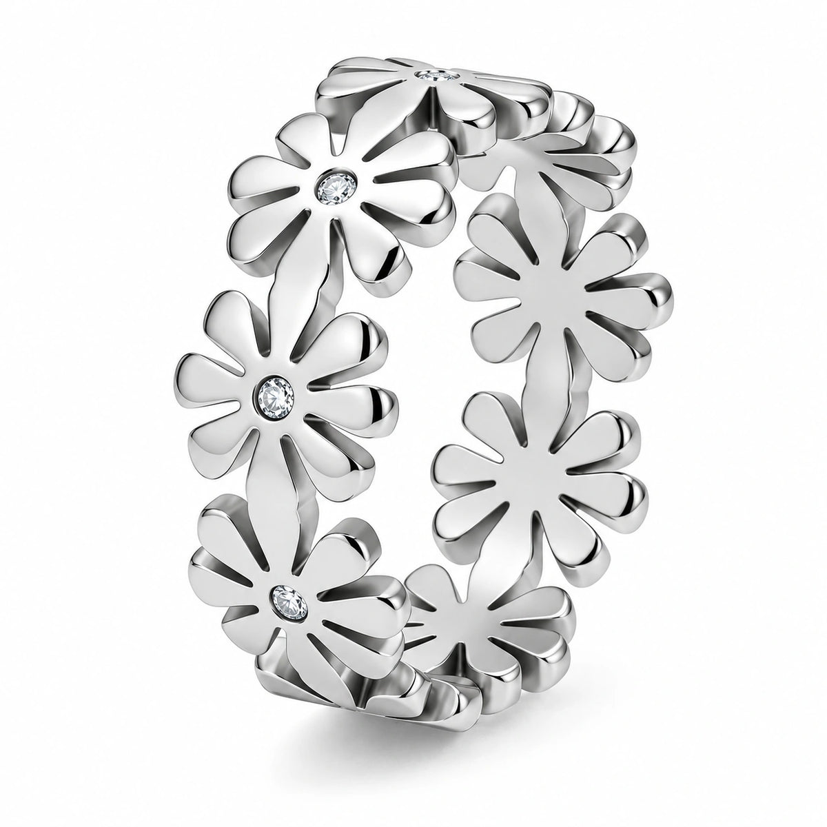 Daisy Floral Moissanite Ring – 18K Gold Plated 925 Sterling Silver
