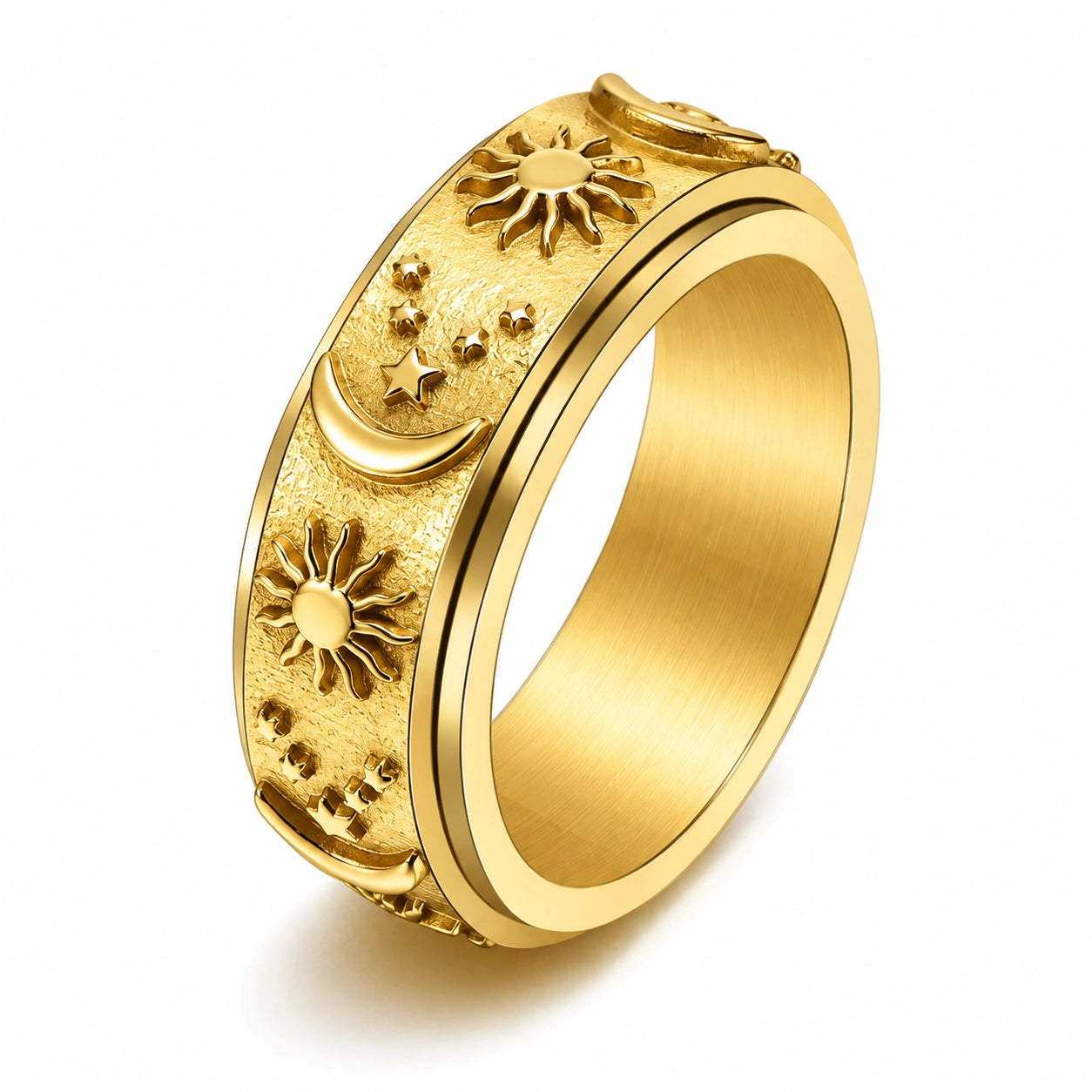 Personalized Sun & Moon Spinner Ring – Custom Engraving