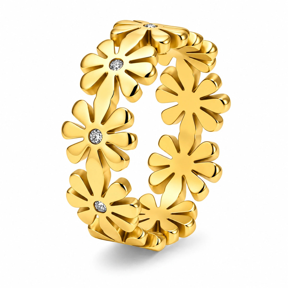 Daisy Floral Moissanite Ring – 18K Gold Plated 925 Sterling Silver