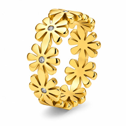 Daisy Floral Moissanite Ring – 18K Gold Plated 925 Sterling Silver