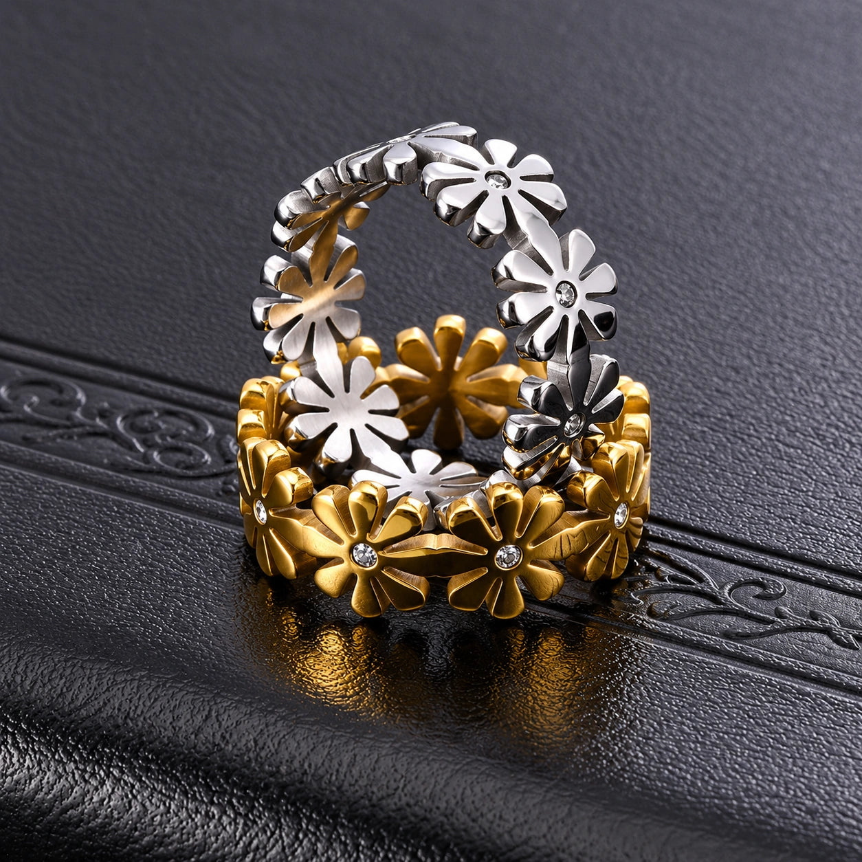 Daisy Floral Moissanite Ring – 18K Gold Plated 925 Sterling Silver