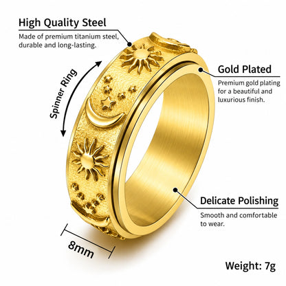 Personalized Sun & Moon Spinner Ring – Custom Engraving