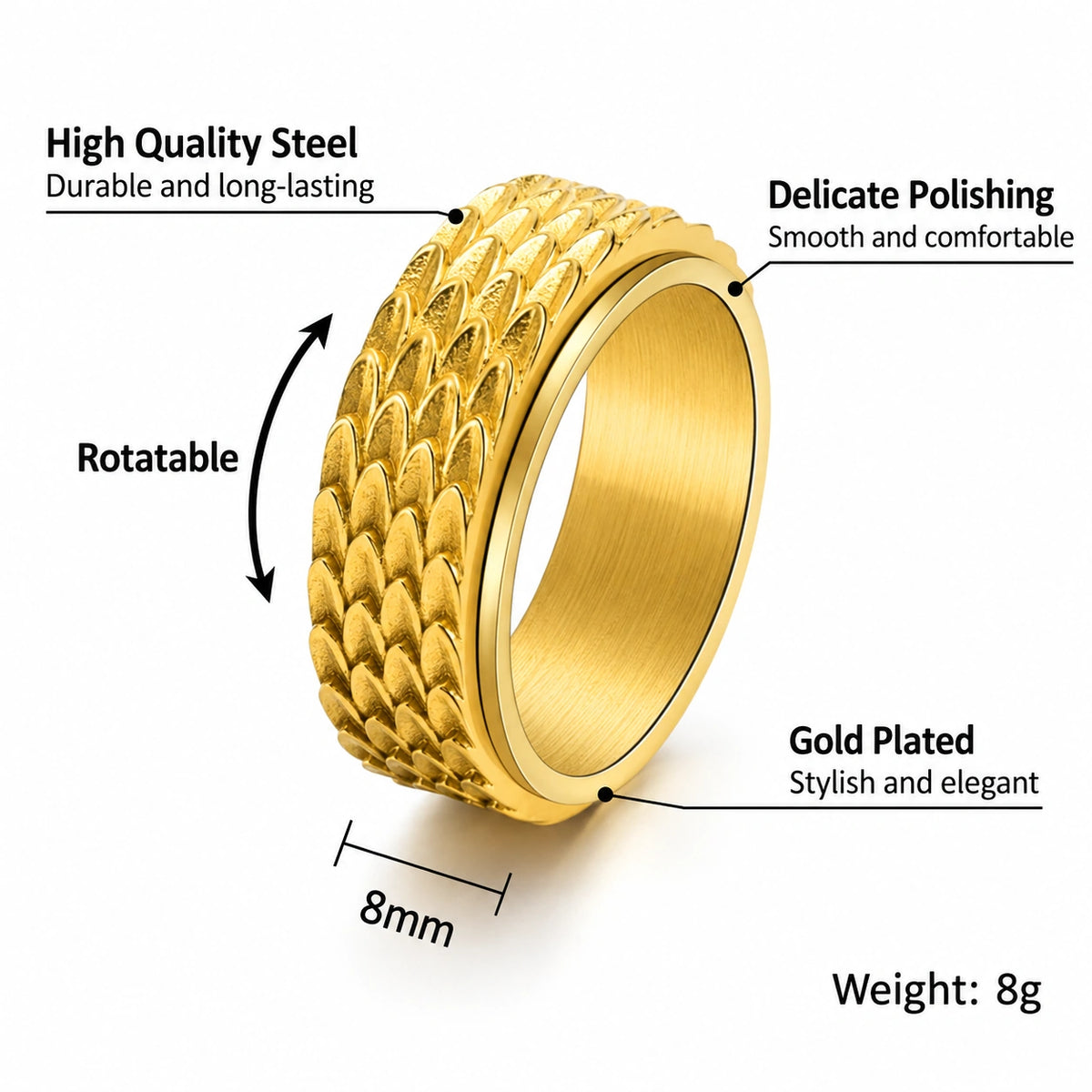 Dragon Scale Spinner Ring – Vintage Stainless Steel Men's Ring