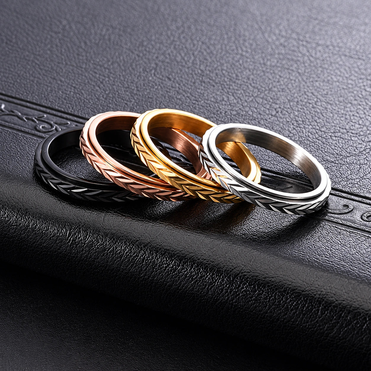 3mm Wheat Pattern Spinner Ring – Stainless Steel