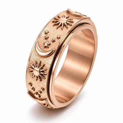 Personalized Sun & Moon Spinner Ring – Custom Engraving