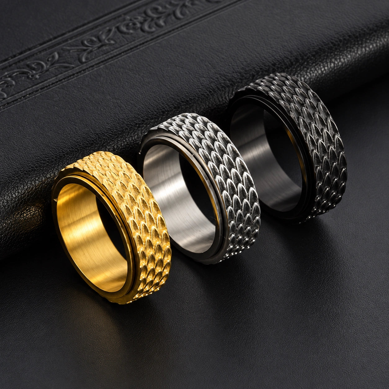 Dragon Scale Spinner Ring – Vintage Stainless Steel Men's Ring