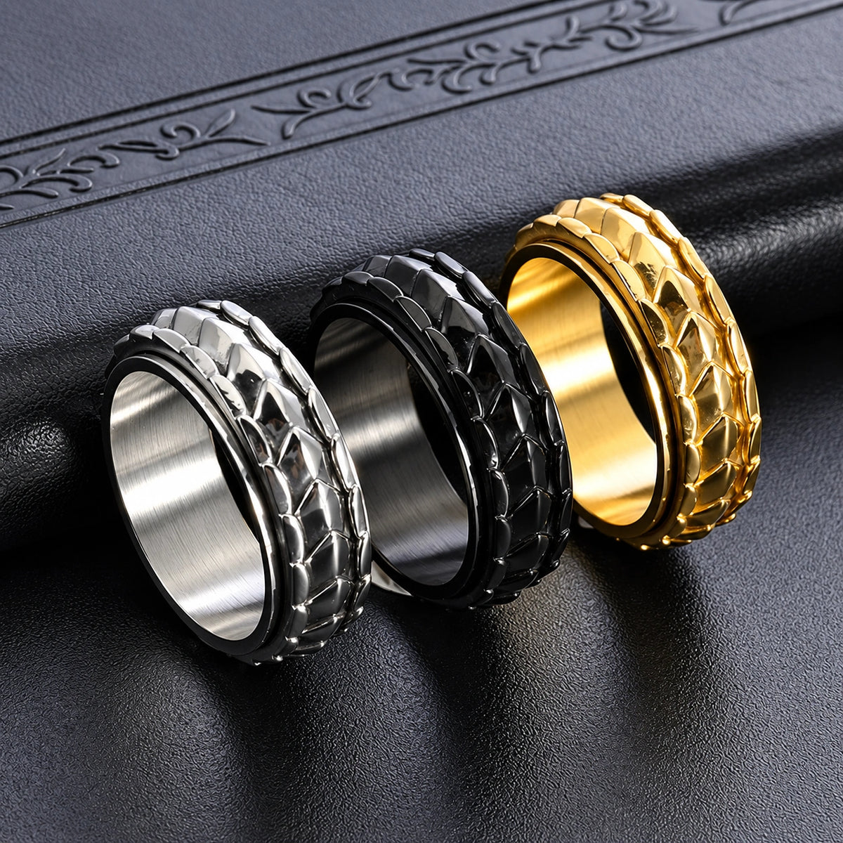 Men’s Dragon Scale Spinner Ring – Stainless Steel Fidget Ring